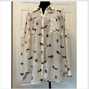 Torrid Cream Blouse with Mauve and Black Dachshund Print